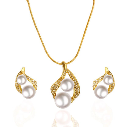 Elegant Simulated Pearl Bridal Necklaces/Earrings Jewelry Set