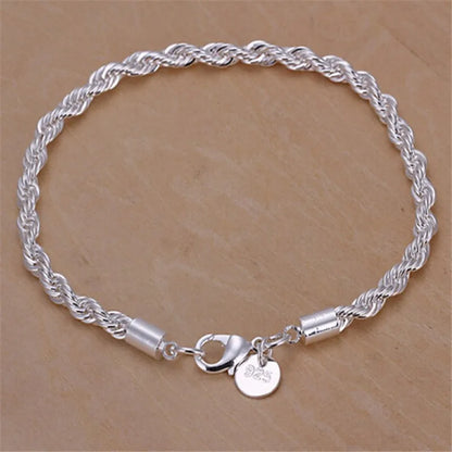 4mm Silver Color Chain Male Twisted Rope Bracelet