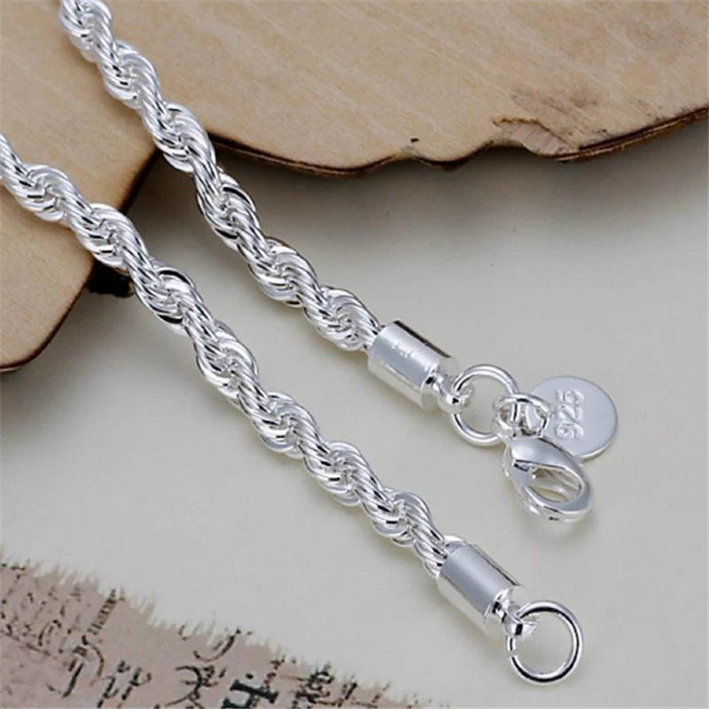 4mm Silver Color Chain Male Twisted Rope Bracelet