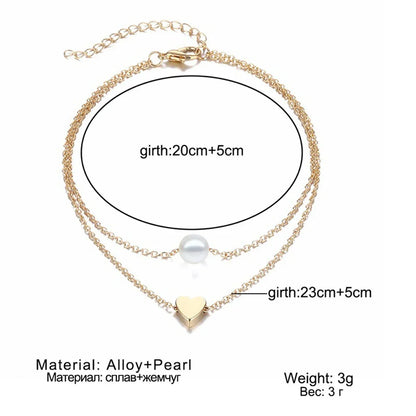 Simple Multilayer Heart Female Anklets