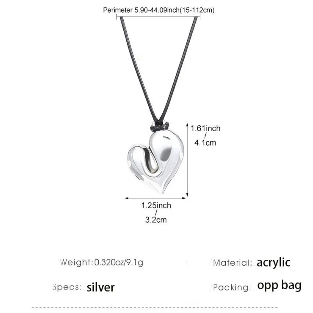 3 Colors Asymmetrical Acrylic Heart Pendant Necklace