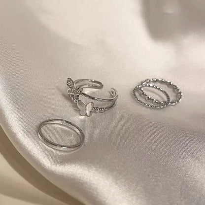 4PCS Butterfly Metal Punk Rings Set