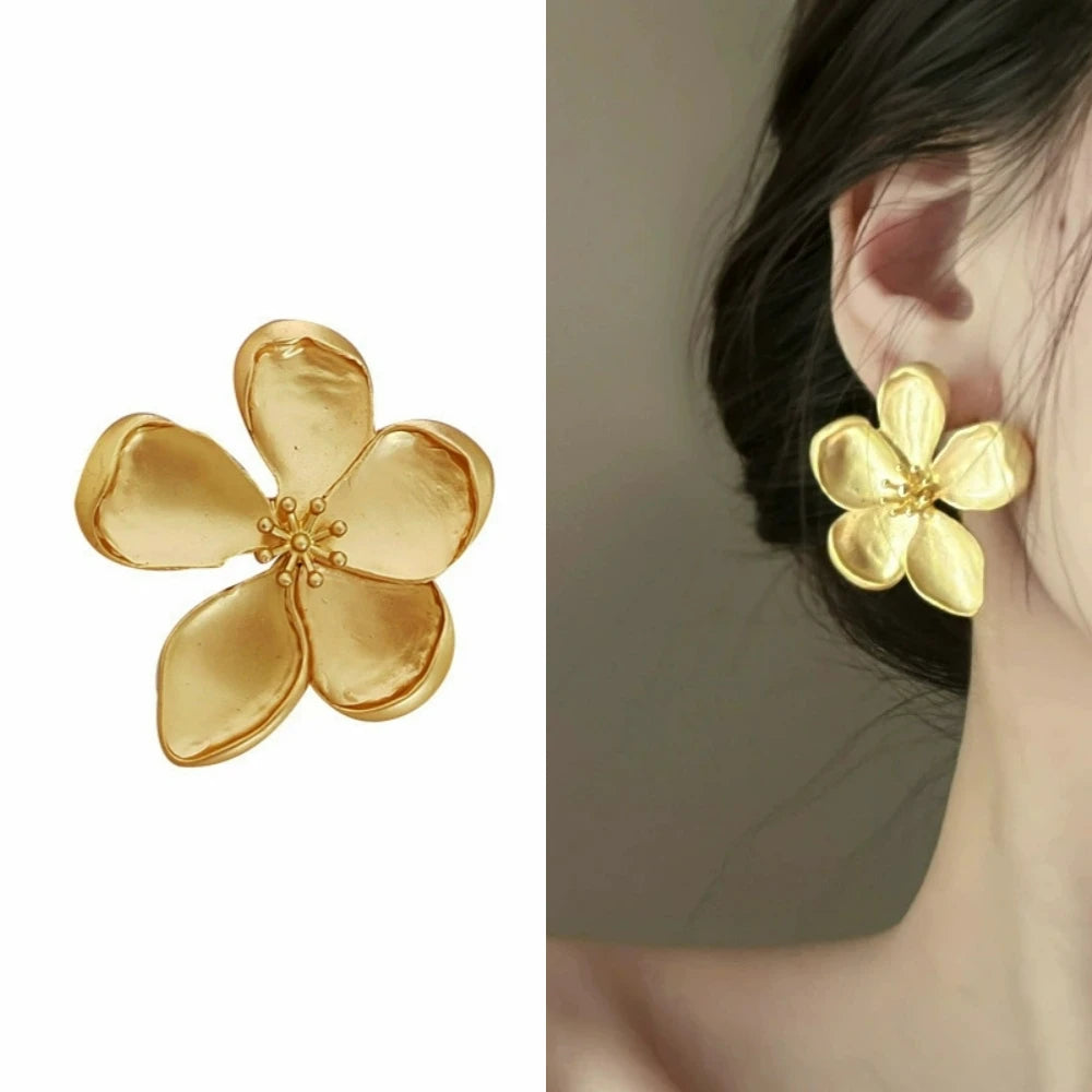 Gold Color Metal Flower Retro Earrings