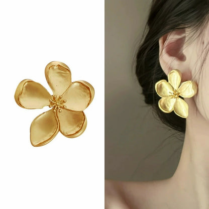 Gold Color Metal Flower Retro Earrings