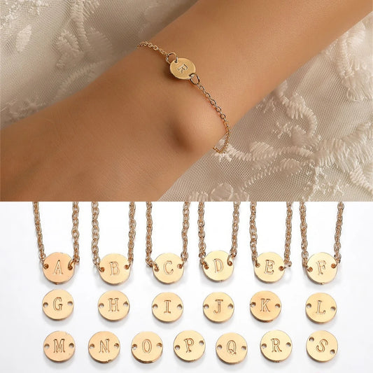 Simple Gold Color Letter Name Initial Bracelets