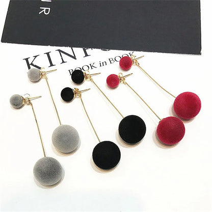 Velvet Red Black Round Tassel Drop Earrings
