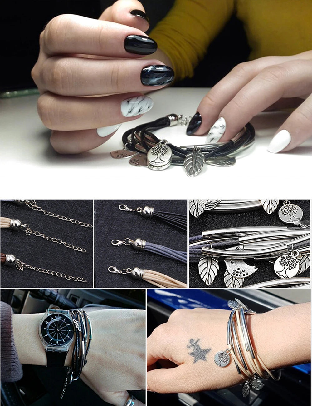 Multilayer Handmade Charm Leaves Bracelets