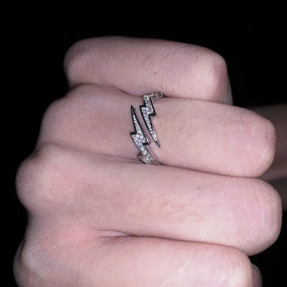 Silver Color Zircon Lightning Open Adjustable Ring