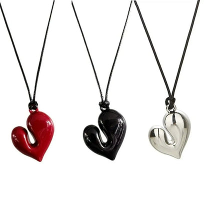 3 Colors Asymmetrical Acrylic Heart Pendant Necklace