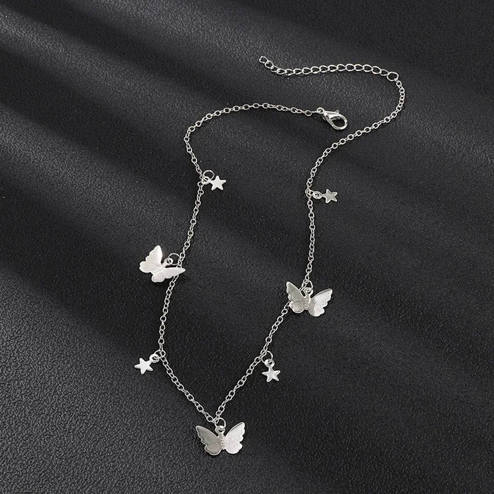 Gold And Silver Color Butterfly Stars Chain Necklace