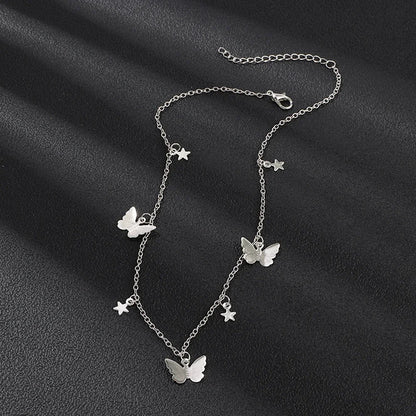 Gold And Silver Color Butterfly Stars Chain Necklace