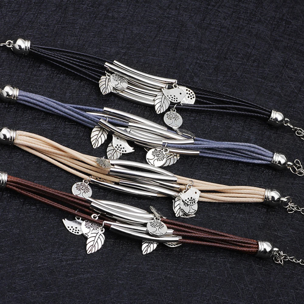 Multilayer Handmade Charm Leaves Bracelets
