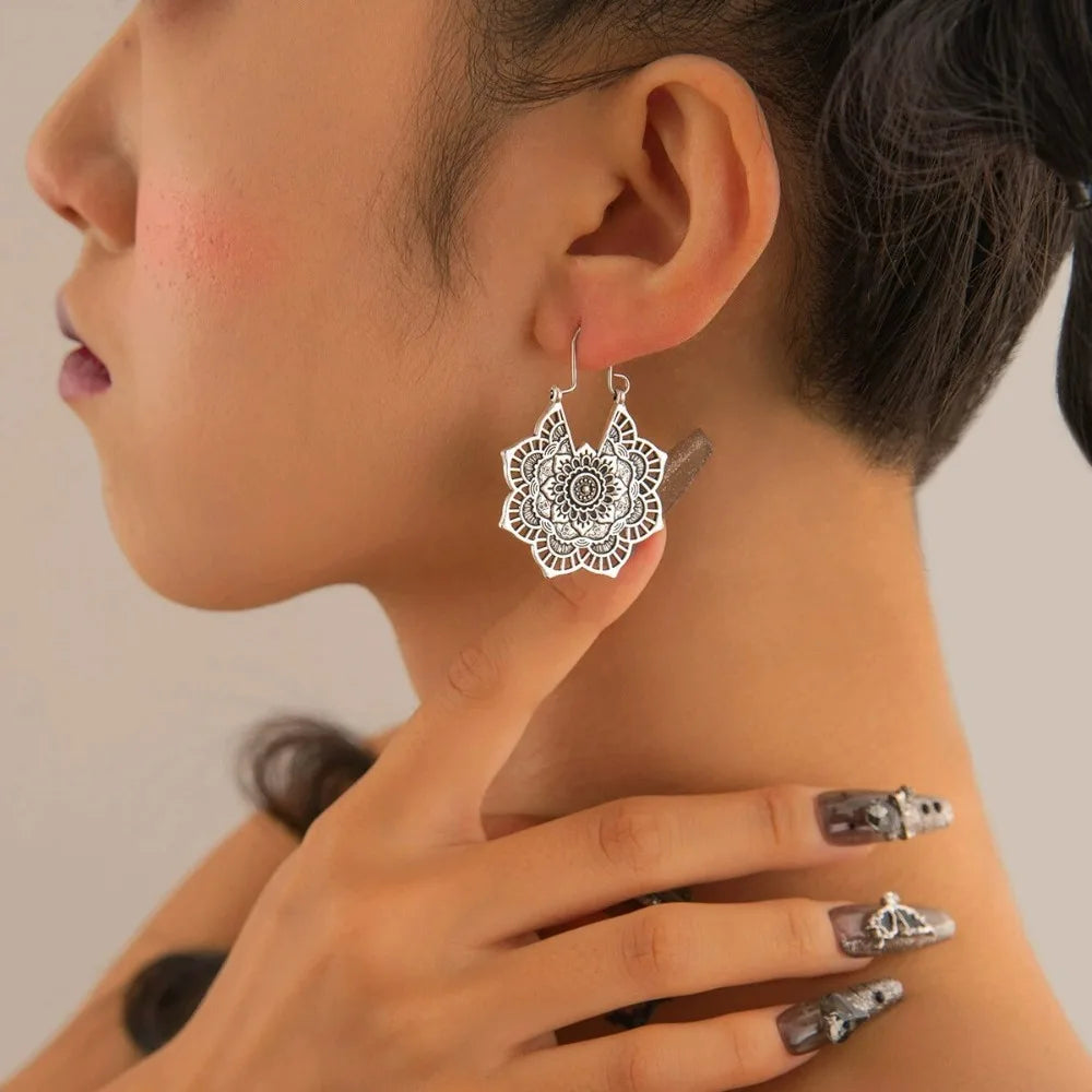 Antique Ethnic Hoop Dangle Mandala Earrings