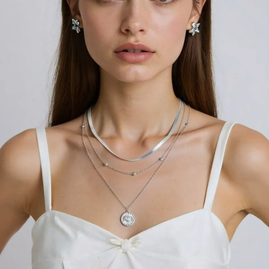 Multi-layer Snake Bone Chain with Round Bead Chain Necklace