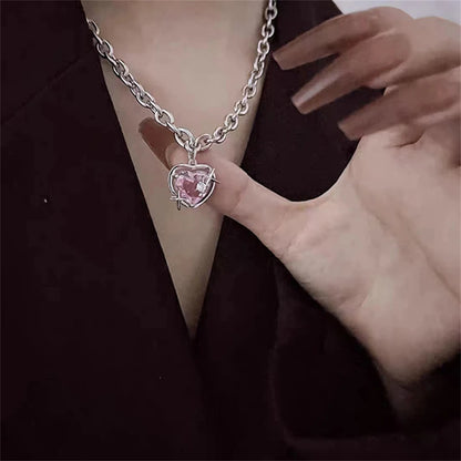 Goth Harajuku Pink Peach Heart Pendant Necklaces & Earrings Set