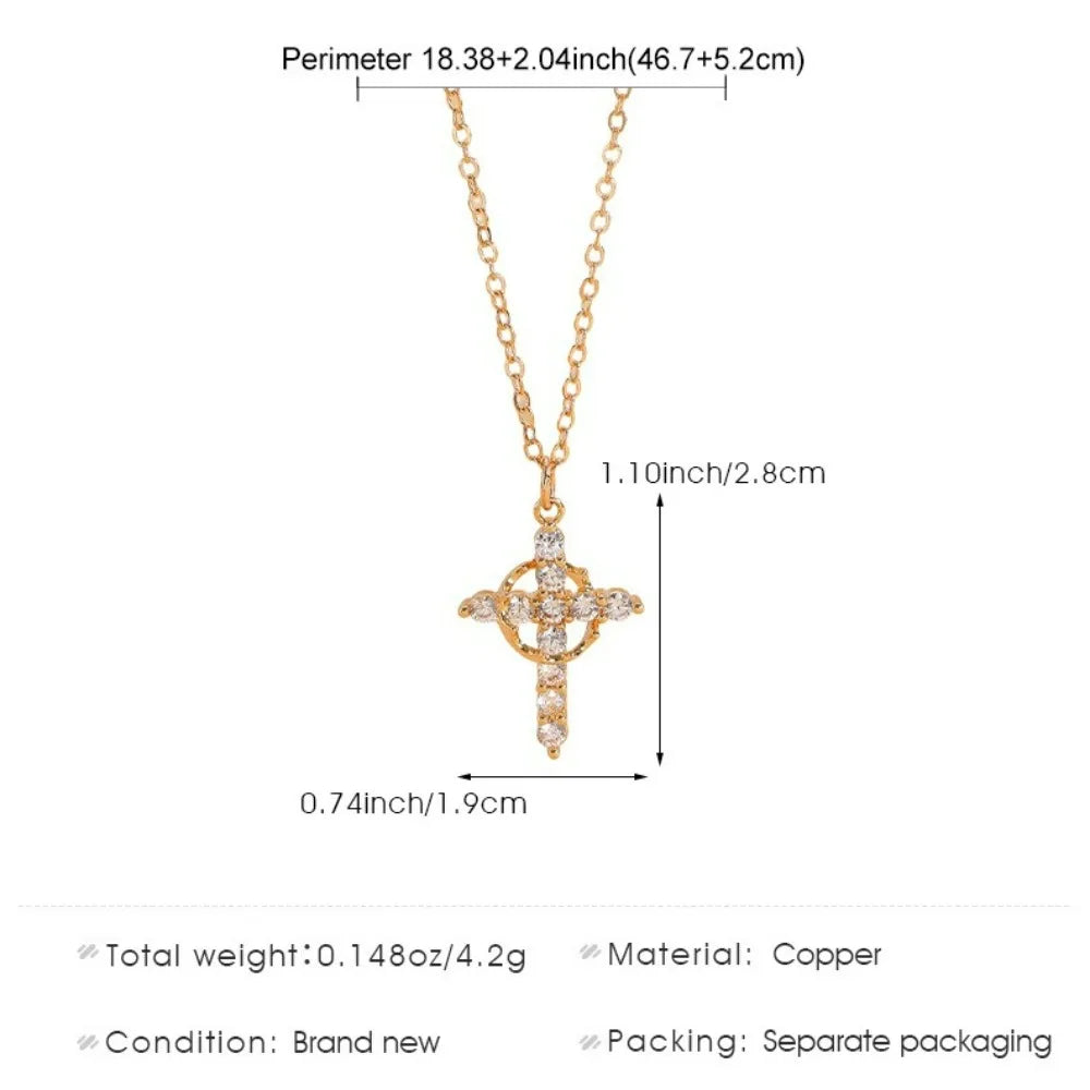 Rotatable Crown Cross Copper Pendant Necklace
