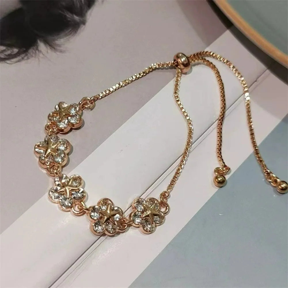 Korean Elegant Rhinestone Flower Charm Bracelet
