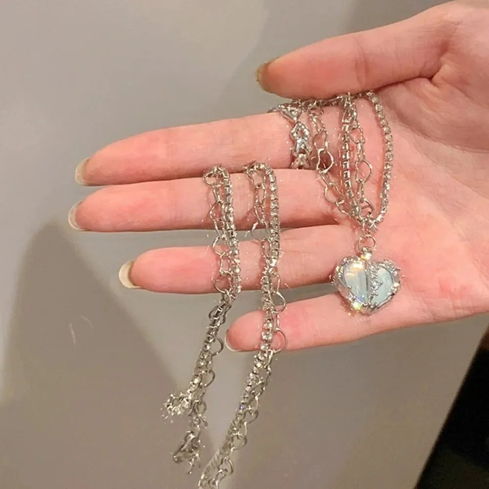 Peach Heart Water Drop Pendant Necklace
