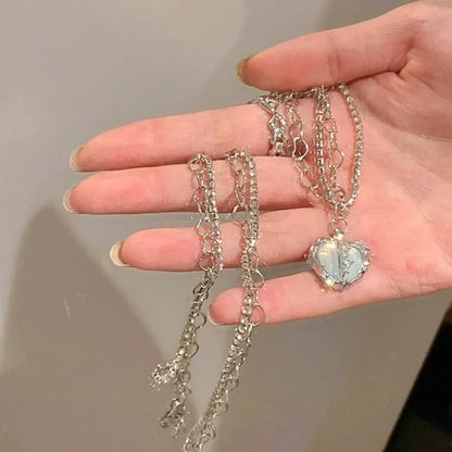 Peach Heart Water Drop Pendant Necklace