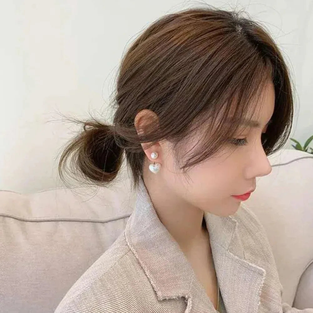 Imitation Pearl Heart Round Stud Earrings