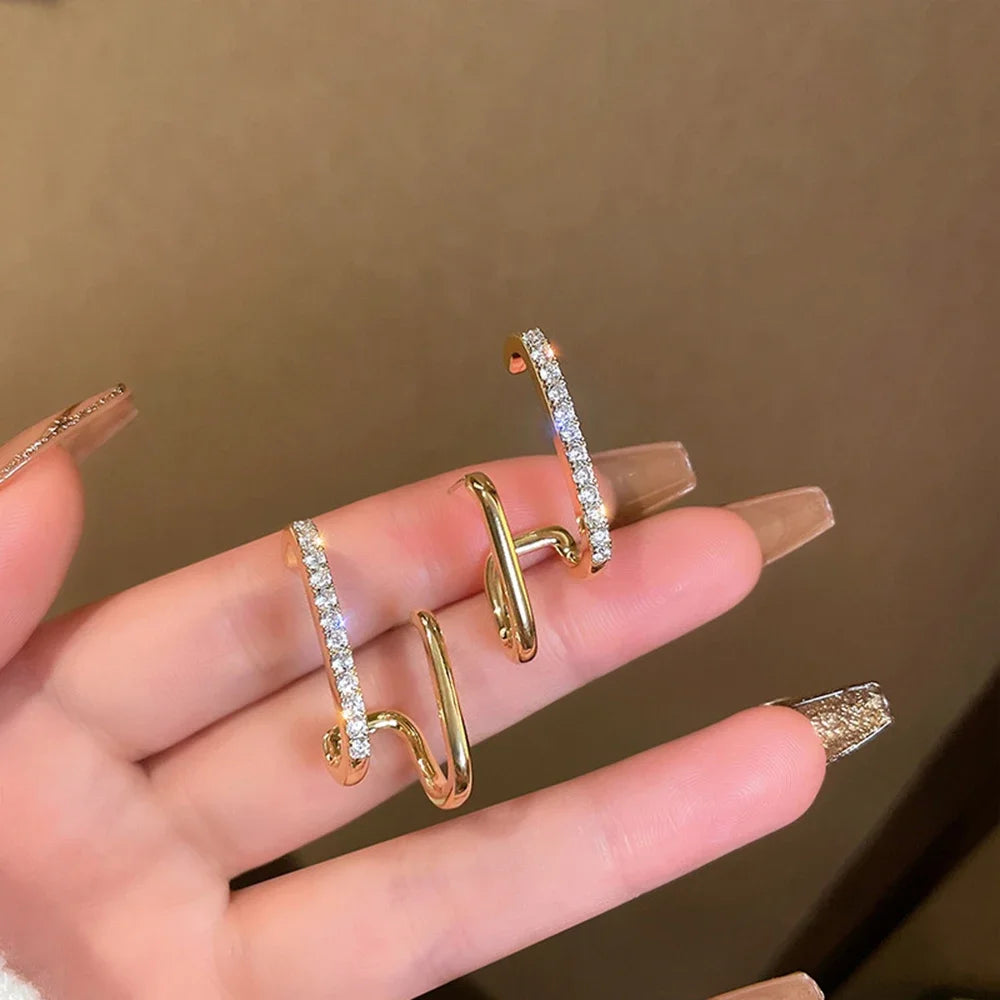 Irregular U-shaped Korean Luxury Crystal Gold Color Earrings
