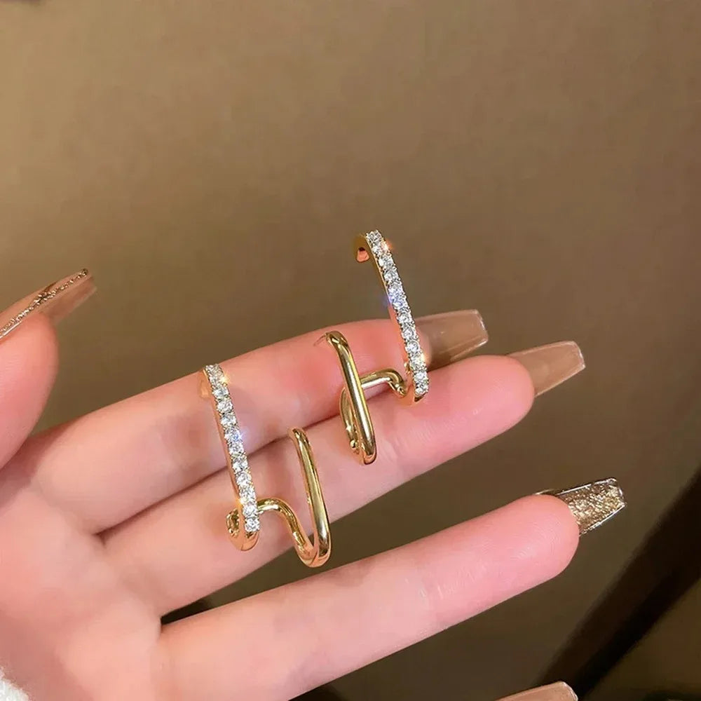 Irregular U-shaped Korean Luxury Crystal Gold Color Earrings