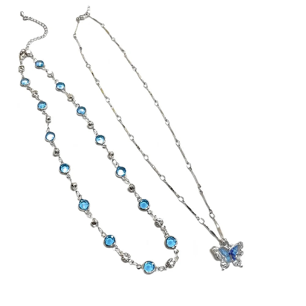 Romantic Blue Crystal Butterfly Necklace