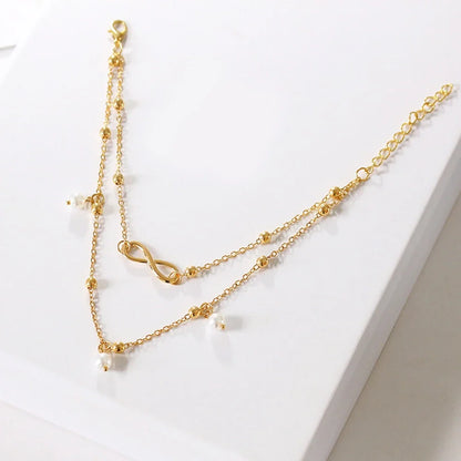 Bohemia Retro Pearl Heart Infinity Double-Deck Anklet Set