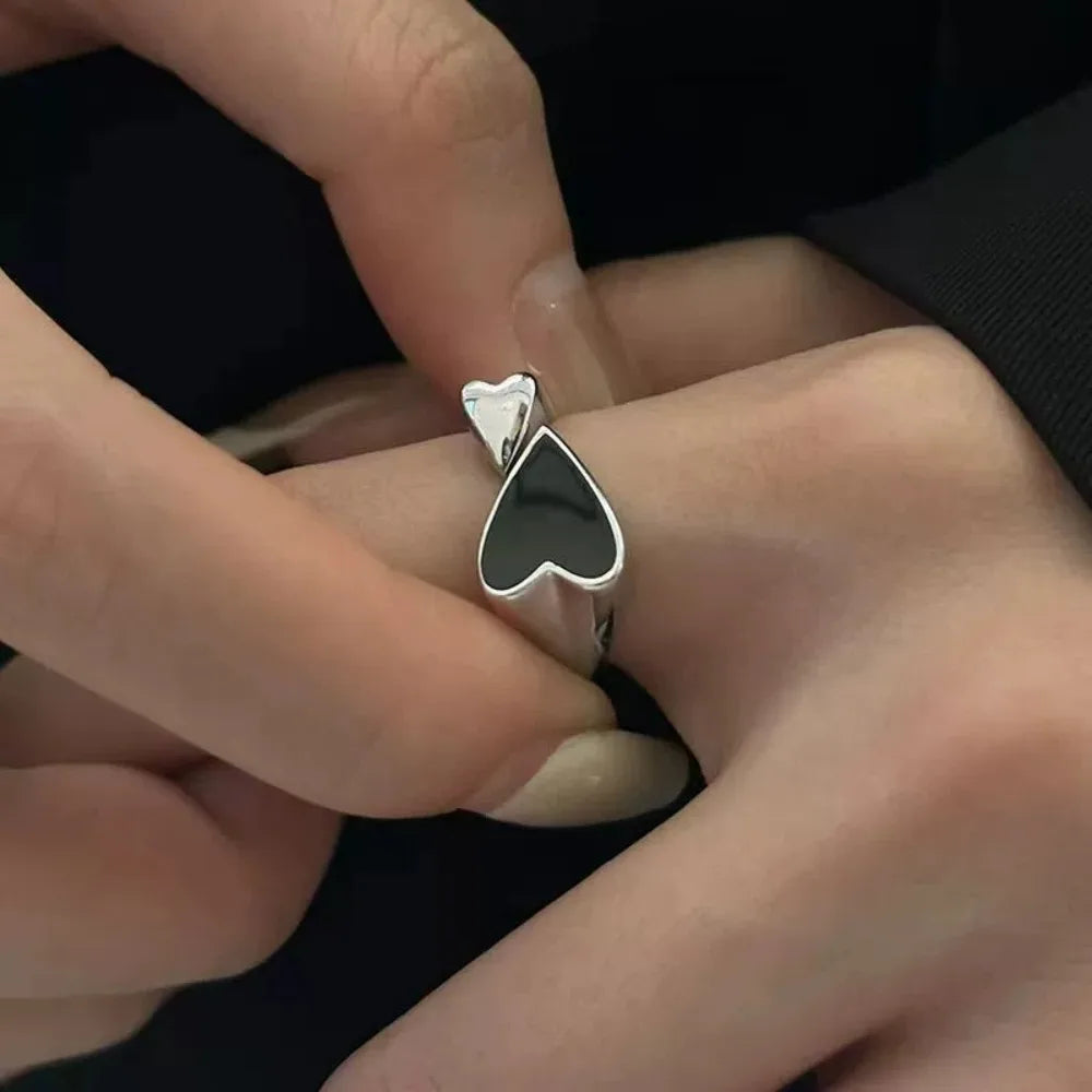 Two-color Black Heart Minimalist Aesthetic Drop Of Oil Open Ring