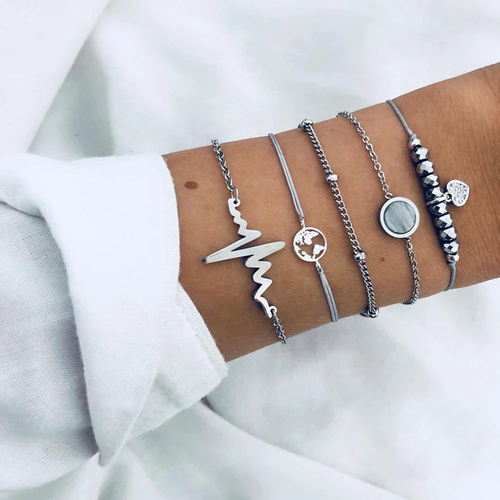 Bohemian Handmade Weave Heart Long Tassel Bracelet Sets