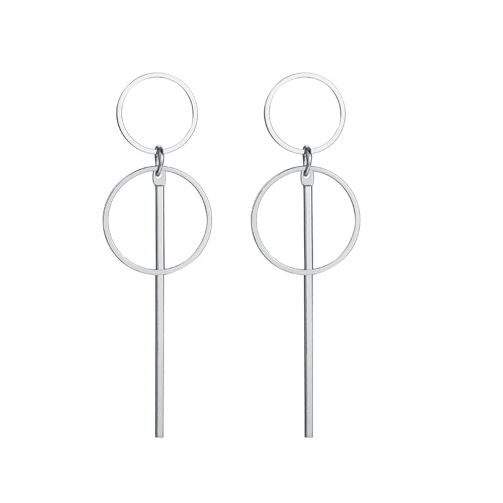 Korean Punk Simple Long Section Tassel Pendant Size Circle Earrings