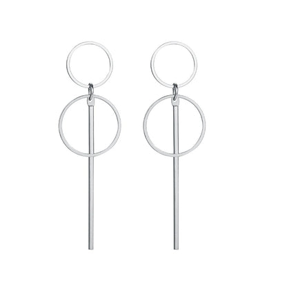 Korean Punk Simple Long Section Tassel Pendant Size Circle Earrings