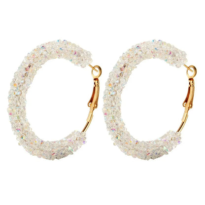 Big Shiny Crystal Bohemian Bead Hoop Earrings