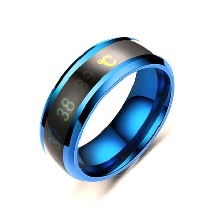 Smart Stainless Steel Waterproof Body Temperature Measuring Ring for Couples with Color-Changing Mood Feature