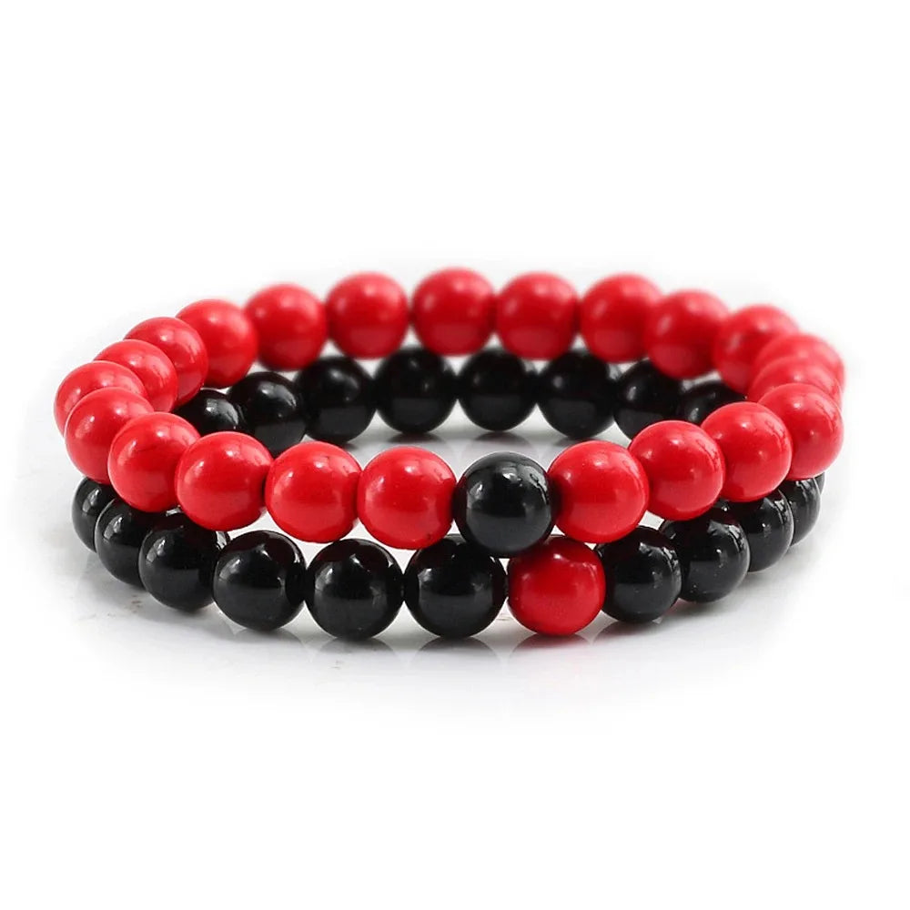 2Pcs/1Set Black White Beaded Natural Stone Couples Bracelet Charm Bracelets