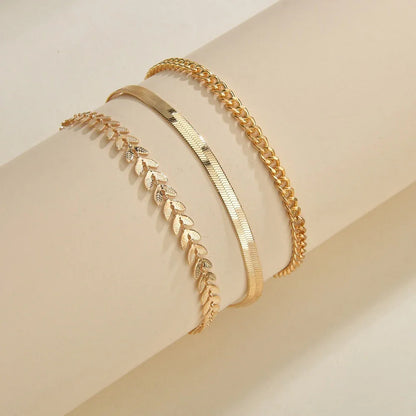 3pcs/set Gold Color Simple Chain Anklets