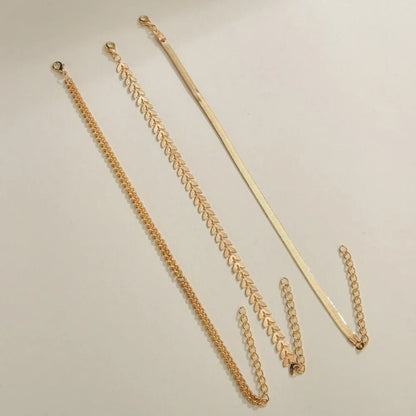 3pcs/set Gold Color Simple Chain Anklets