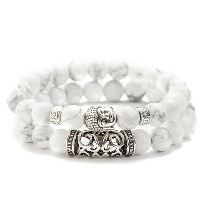 2pcs/Set Black Lava Stone Prayer Beads Buddha Men Bead Bracelet