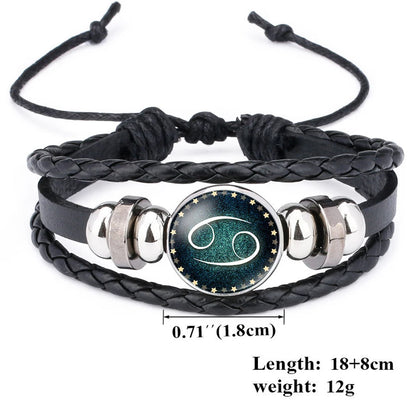 12 Constellation Luminous Leather Charms Bracelet