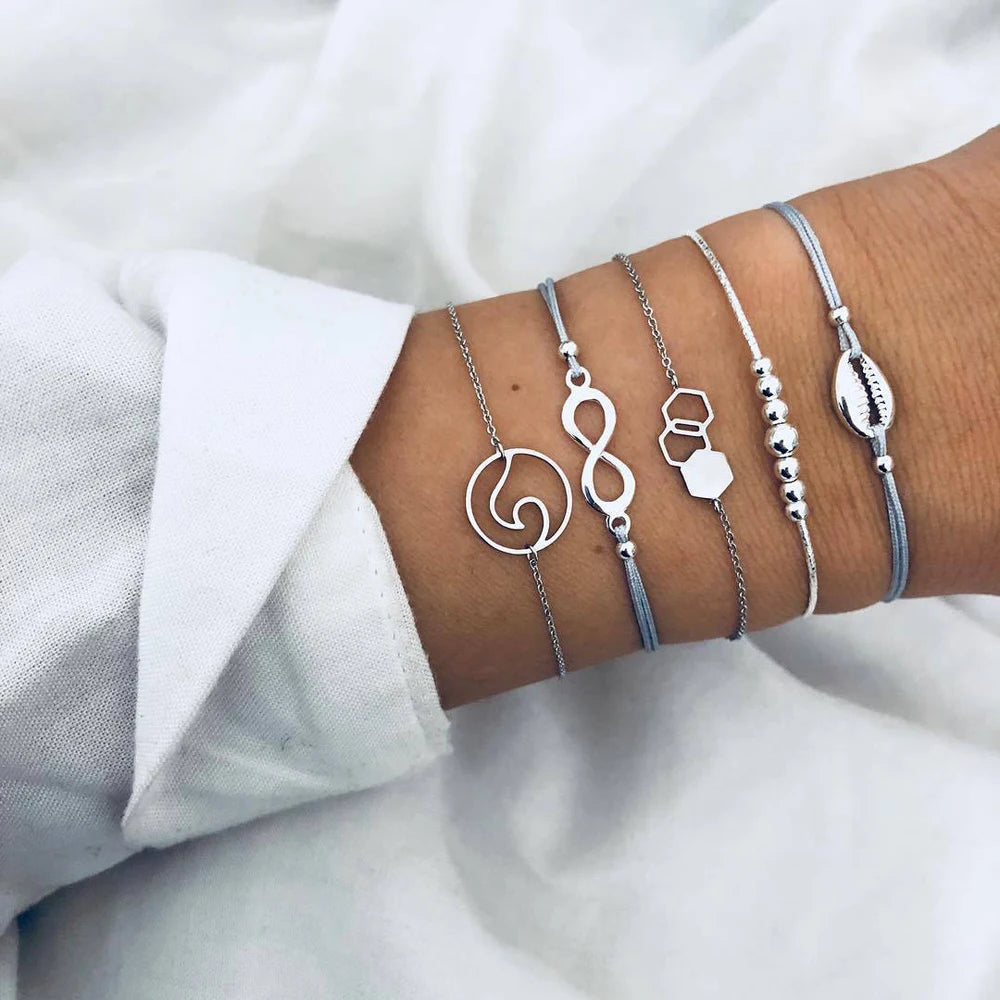 Bohemian Handmade Weave Heart Long Tassel Bracelet Sets