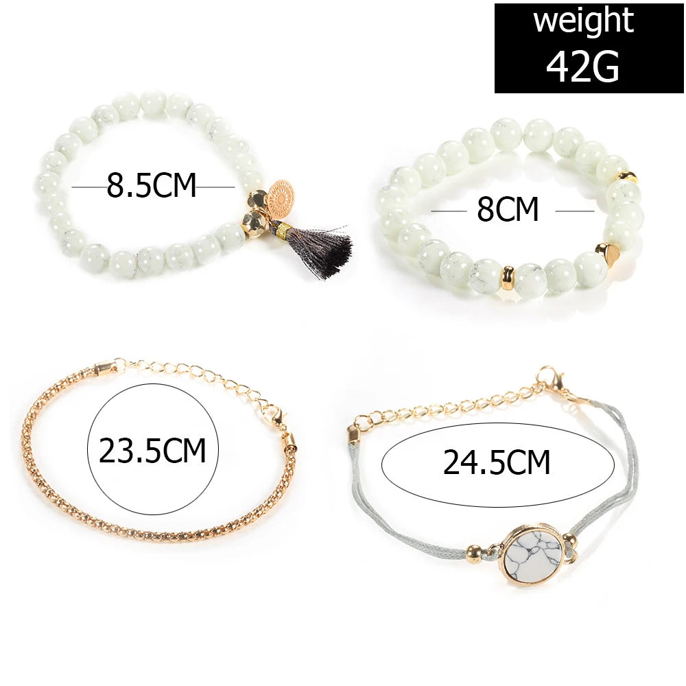 Bohemian Handmade Weave Heart Long Tassel Bracelet Sets