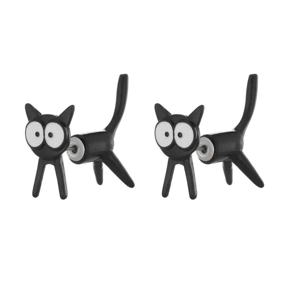 Black Color Cat Design Stud Earrings
