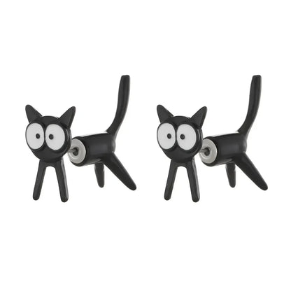 Black Color Cat Design Stud Earrings