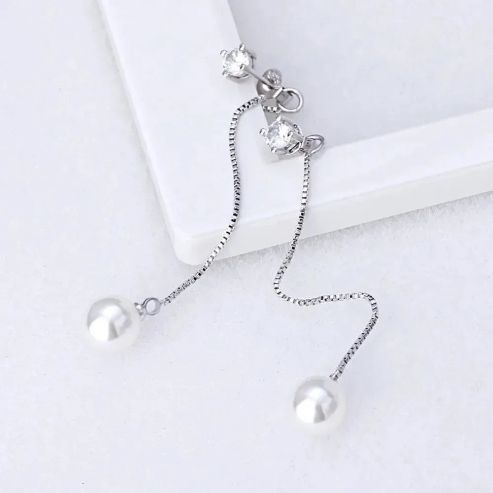 Elegant Silver Color Simulated Pearl Drop Earrings