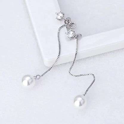 Elegant Silver Color Simulated Pearl Drop Earrings