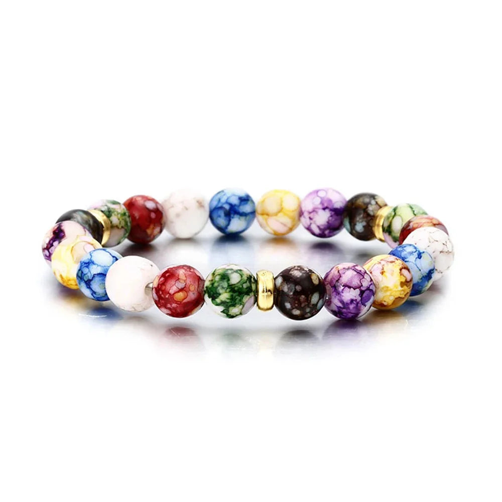Classic Lovers Natural Lava Stone 7 Chakra Healing Bracelet