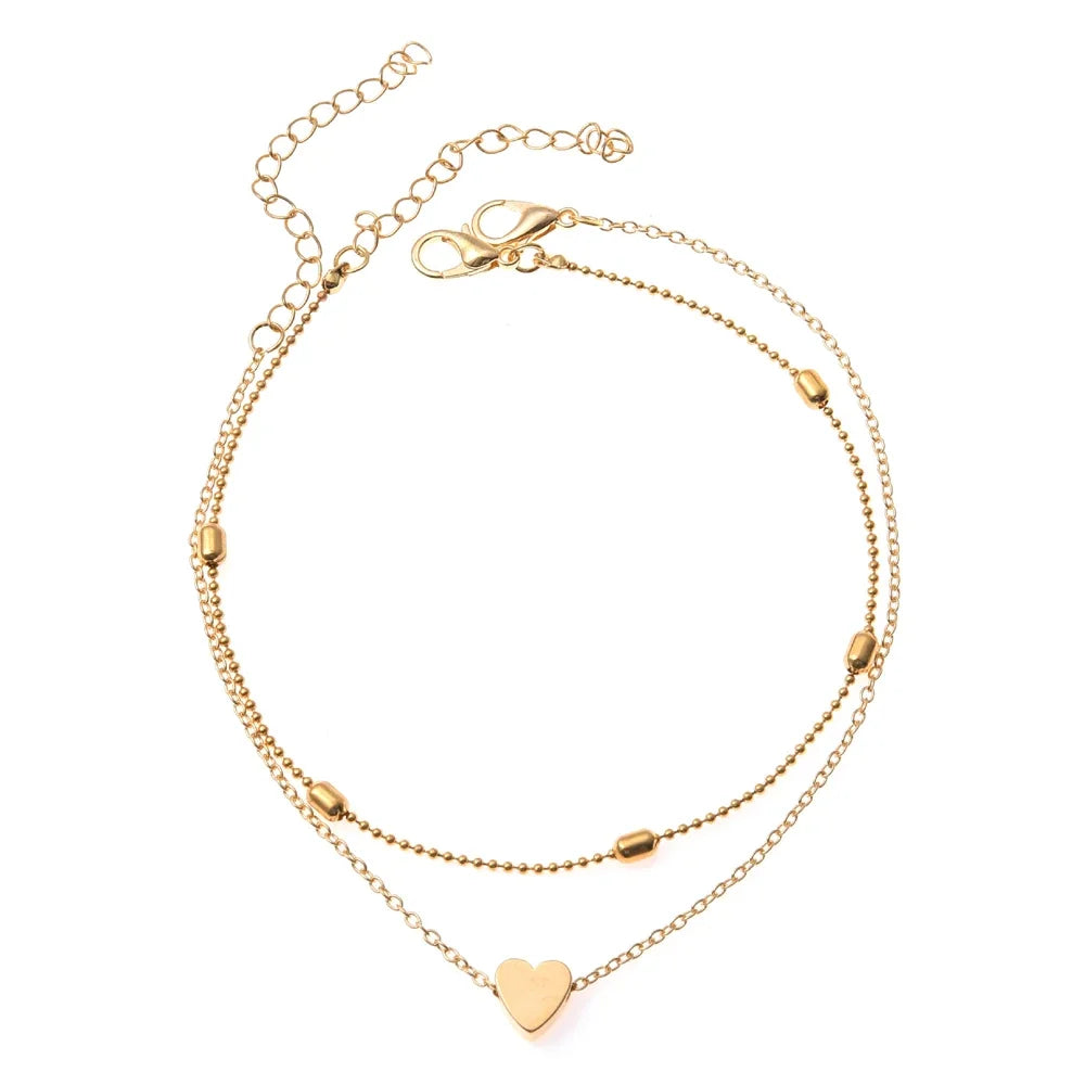 Simple Multilayer Heart Female Anklets