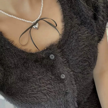 Romantic Imitation Pearl Beaded Choker Heart-Shaped Pendant Necklace