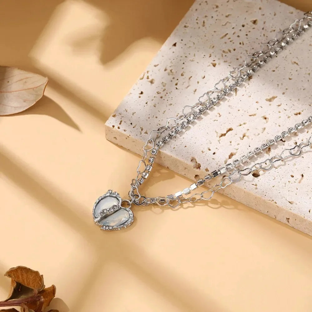 Peach Heart Water Drop Pendant Necklace