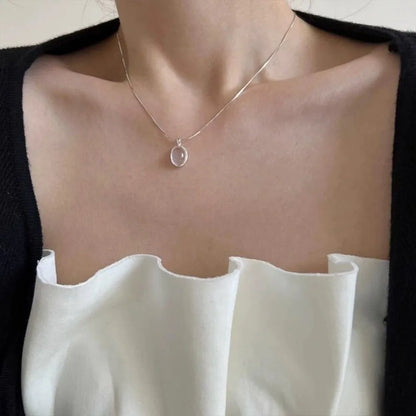 Simple Retro Oval Aquamarine Pendant Necklace